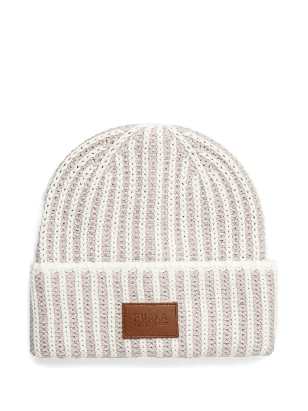 striped logo-patch beanie