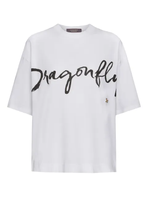 ELENA MIRO` Dragonlfy-print embroidered T-shirt 