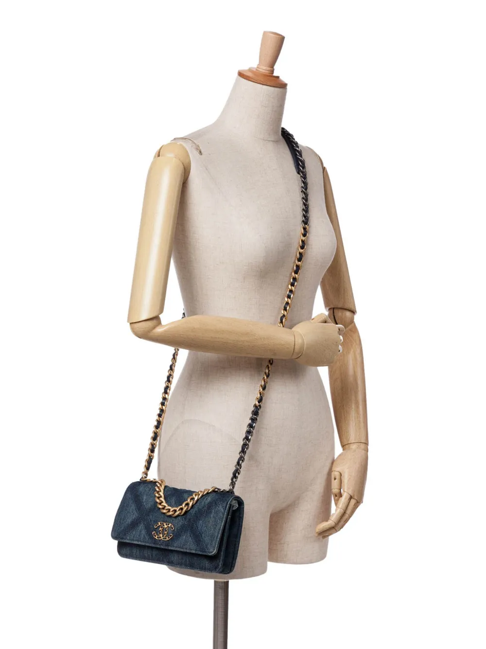 CHANEL Pre-Owned 2021-2024 Denim Stitched 19 Flap Wallet On Chain