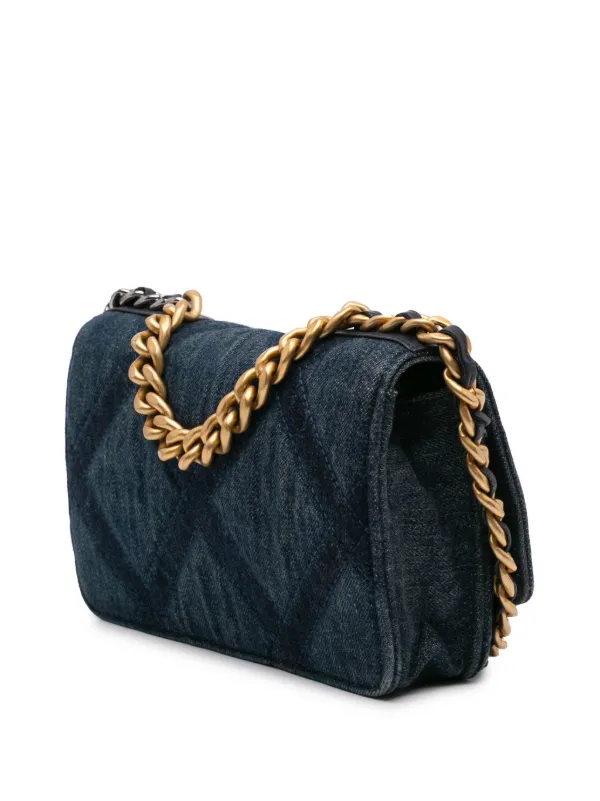CHANEL Pre-Owned 2021-2024 Denim Stitched 19 Flap Wallet On Chain