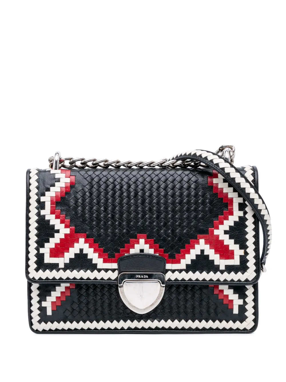 Prada Pre-Owned 2013-2024 ウーブン マドラス チェーン フラップ ショルダーバッグ - ブラック Prada Pre-Owned 2013-2024 ウーブン マドラス チェーン フラップ ショルダーバッグ - ブラック