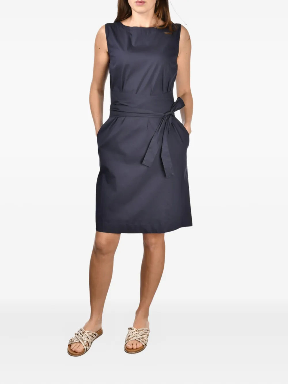 sleeveless belted dress