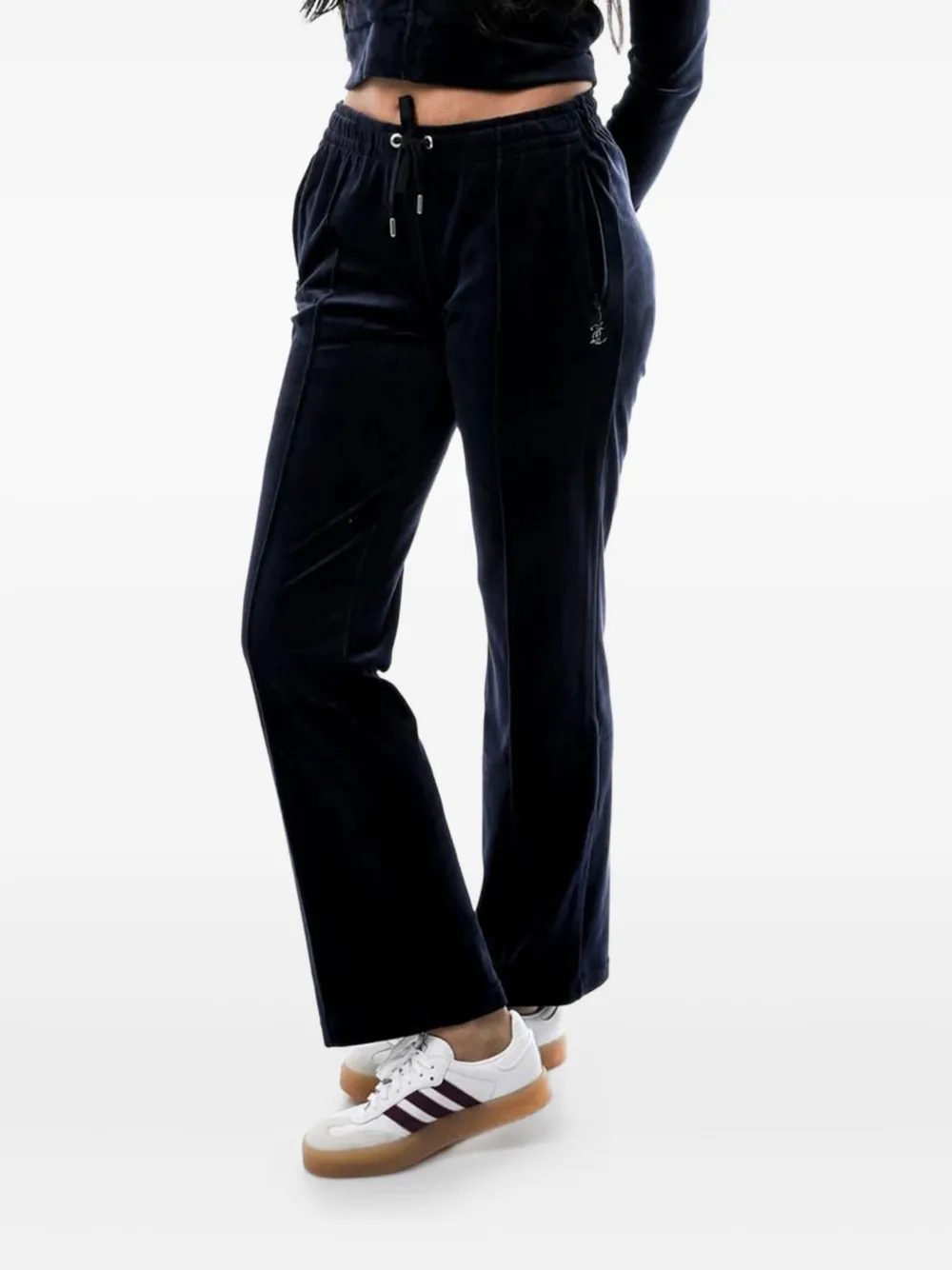Juicy Couture Velour Rhinestone-embellished Track Pants In Black