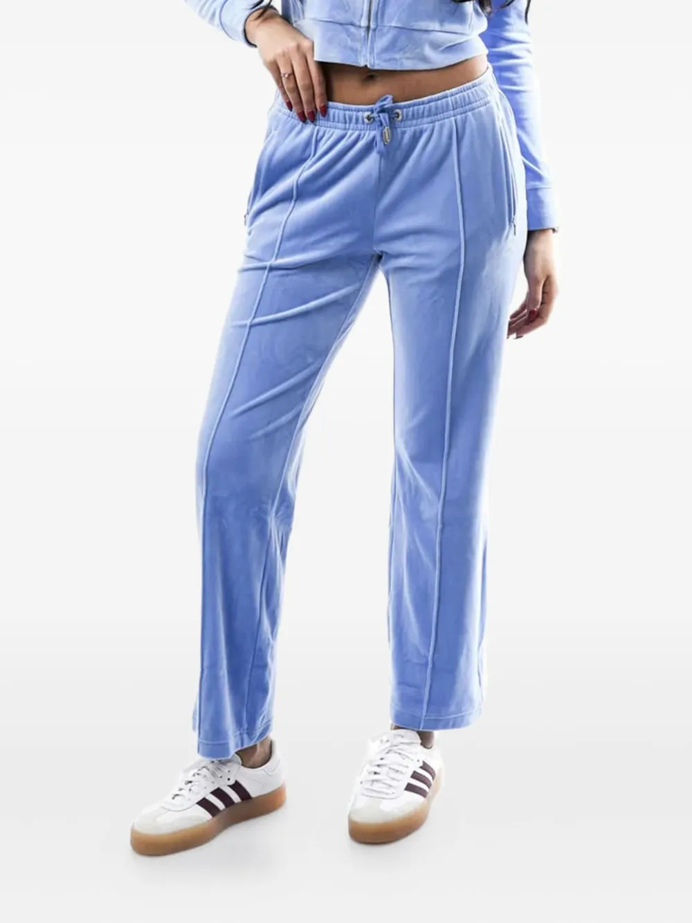 Juicy Couture Rhinestone-embellished Velour Track Pants In Blue
