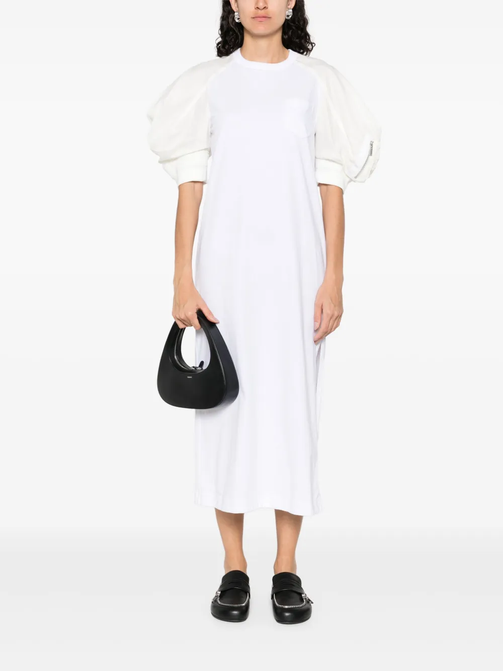  Sacai Poplin Midi Dress - White 