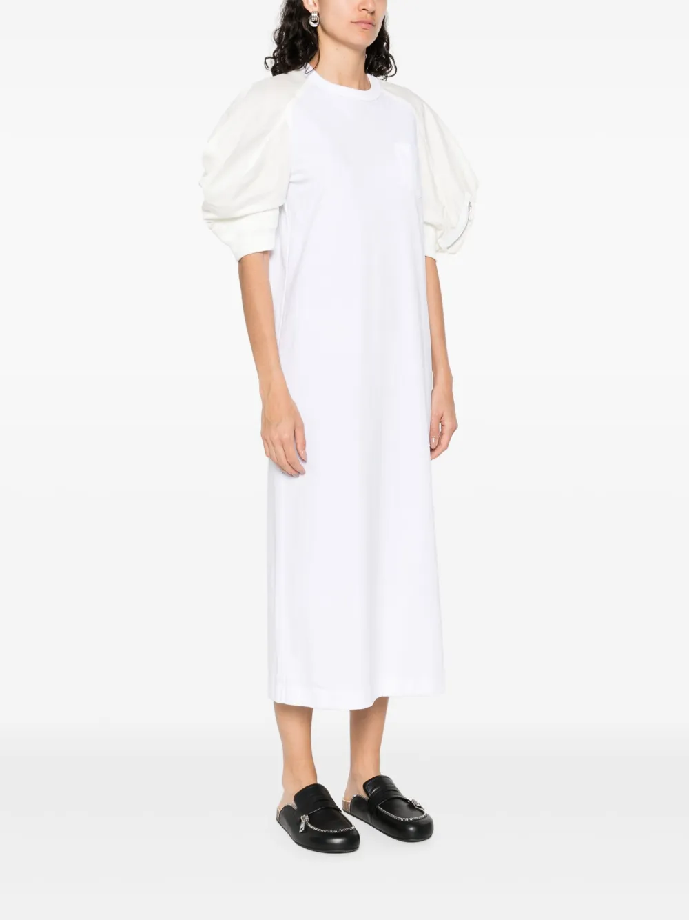  Sacai Poplin Midi Dress - White 