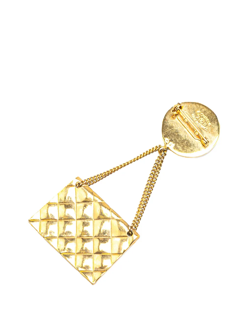 Pre-owned Chanel 1980-1990 Gold Plated Cc Quilted Flap Bag Brooch Costume Brooch