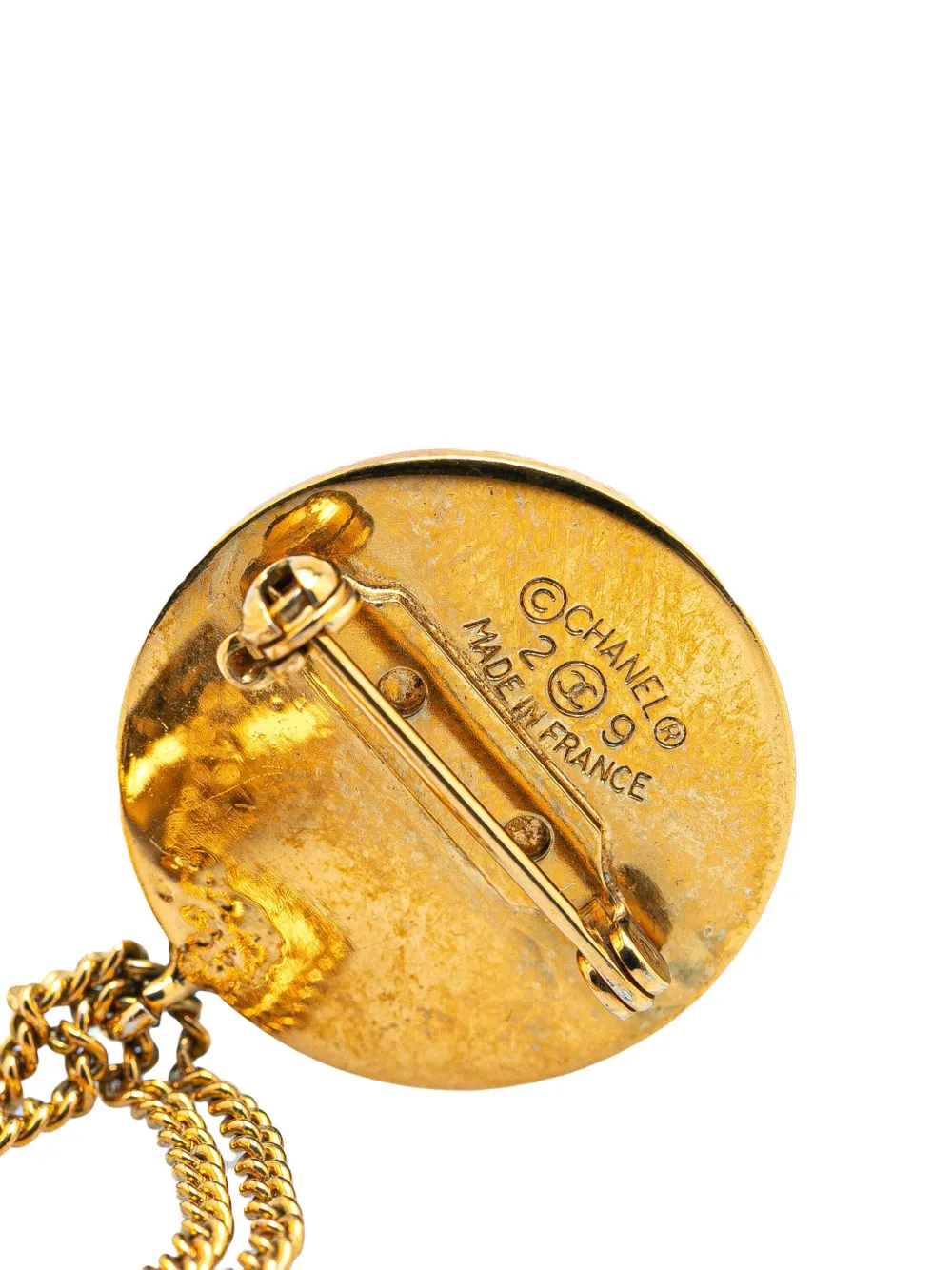 Pre-owned Chanel 1980-1990 Gold Plated Cc Quilted Flap Bag Brooch Costume Brooch