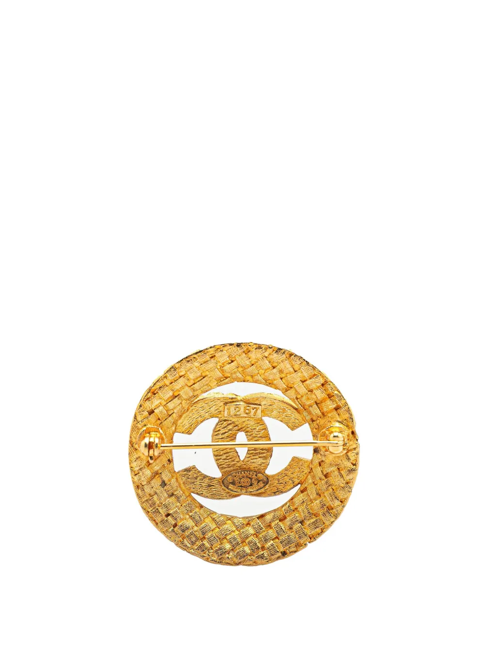 CHANEL Pre-Owned 1980-1990 Gold Plated CC Round Woven Brooch costume brooch | Image 2