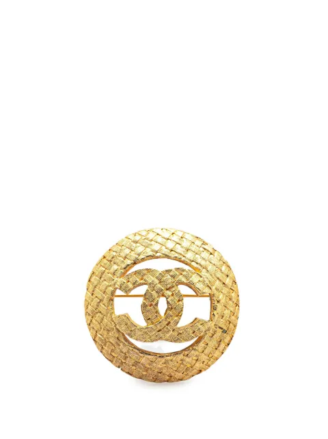 CHANEL Pre-Owned broche redondo bañado en oro con logo CC 1980-1990