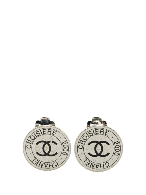 CHANEL Pre-Owned 2000 Silver Cruise CC Logo Disc Clip on Earrings costume earrings