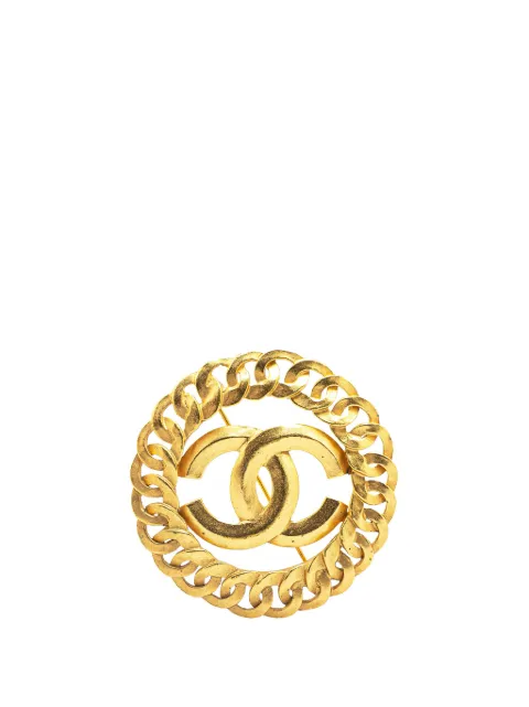 CHANEL Pre-Owned 1996 vergulde CC broche met ketting