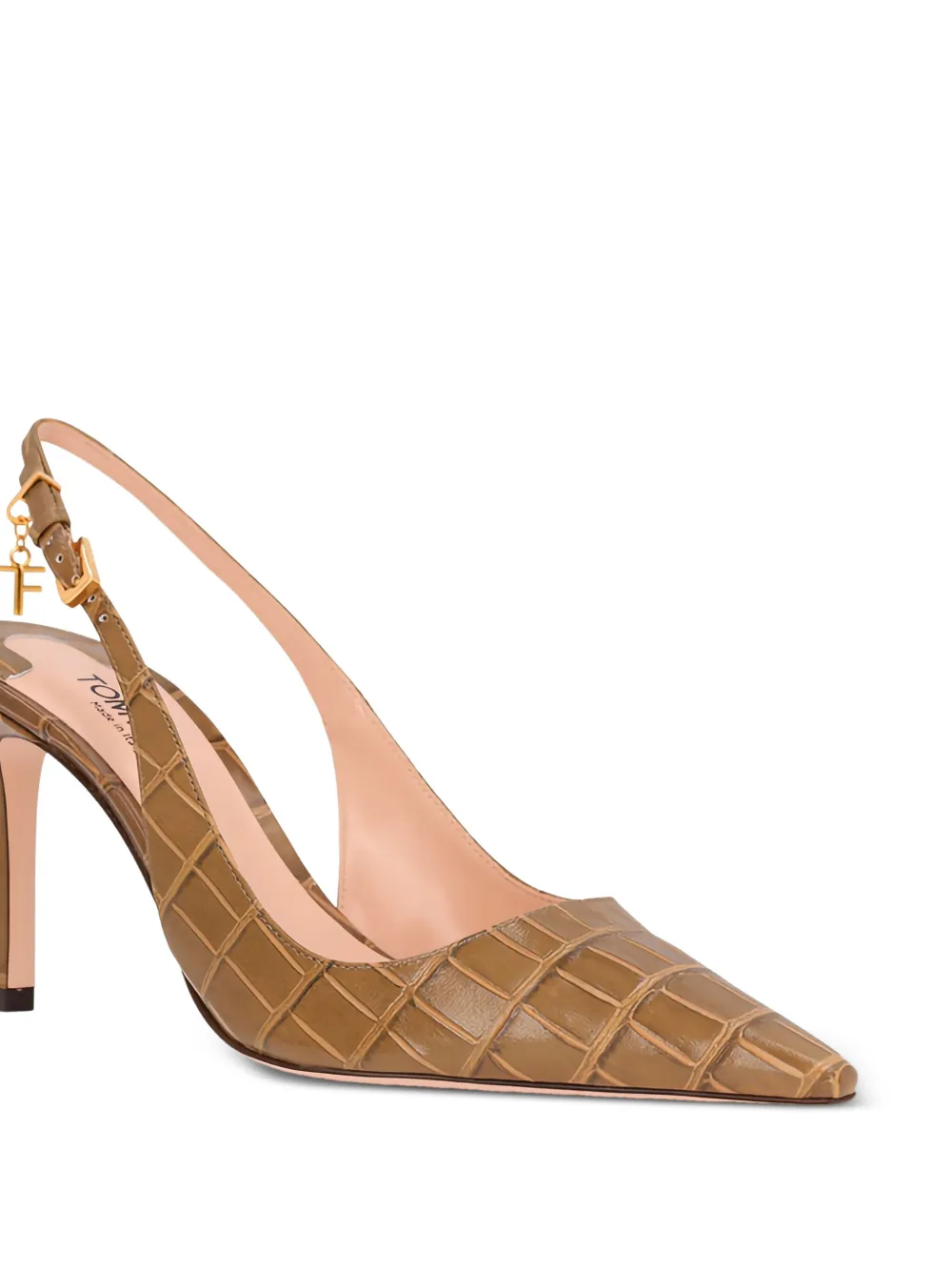 TOM FORD Angelina slingback crocodile-embossed pumps Brown
