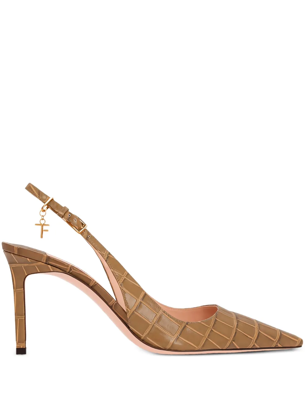 TOM FORD Angelina slingback crocodile-embossed pumps Brown