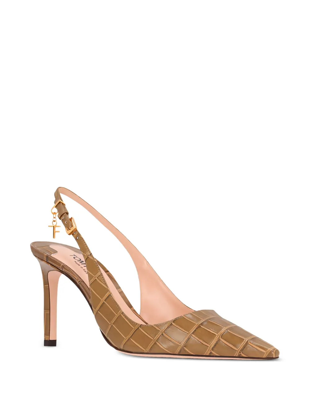 TOM FORD Angelina slingback crocodile-embossed pumps Brown