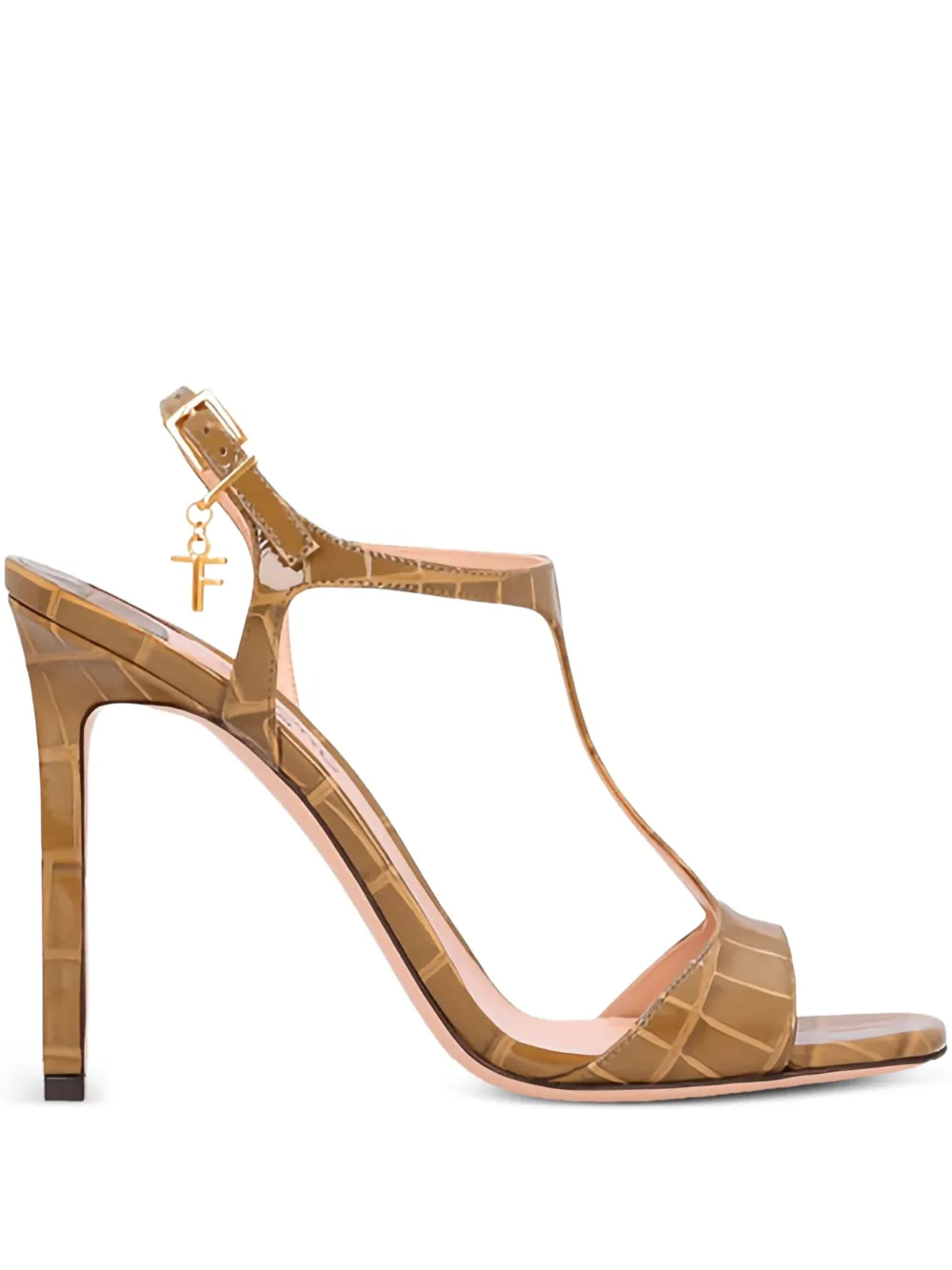TOM FORD 145mm Angelina T-bar crocodile-effect sandals Neutrals
