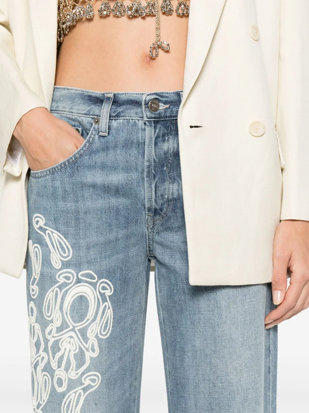 DONDUP Katoenen jeans met borduurwerk Blauw