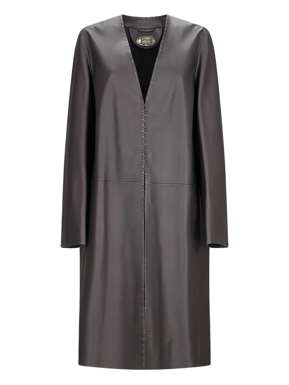 leather stitched-detail coat