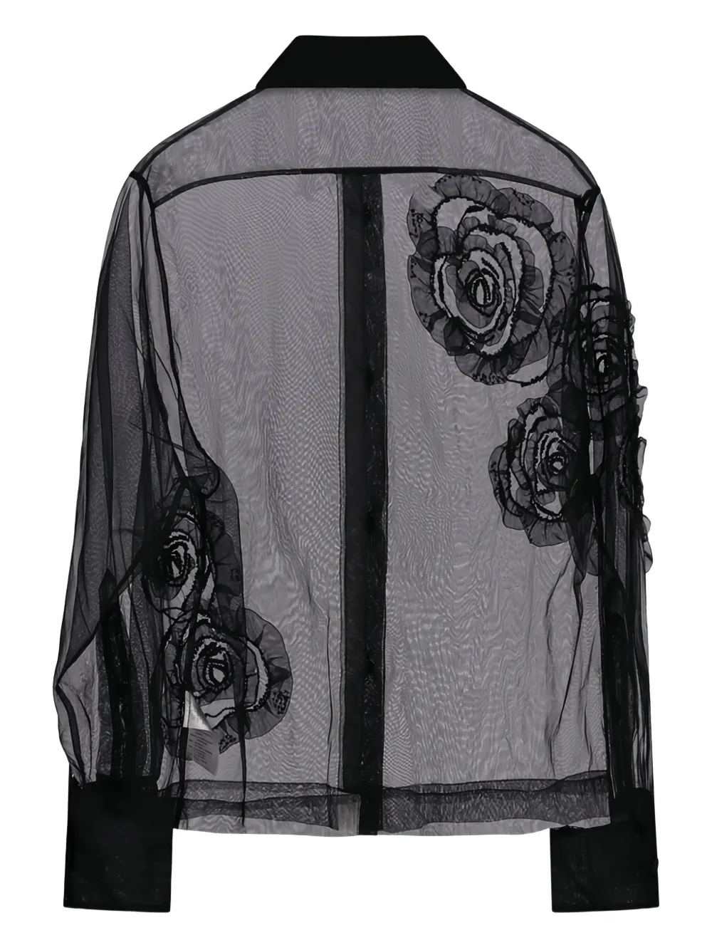 DES PHEMMES rose-embellished tulle shirt - Zwart