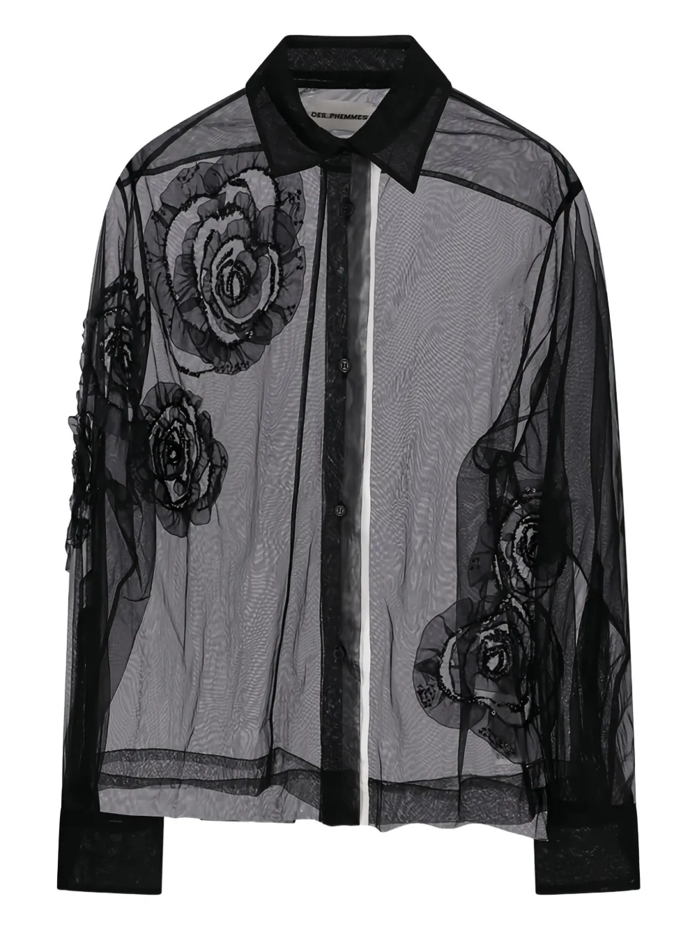 DES PHEMMES rose-embellished tulle shirt