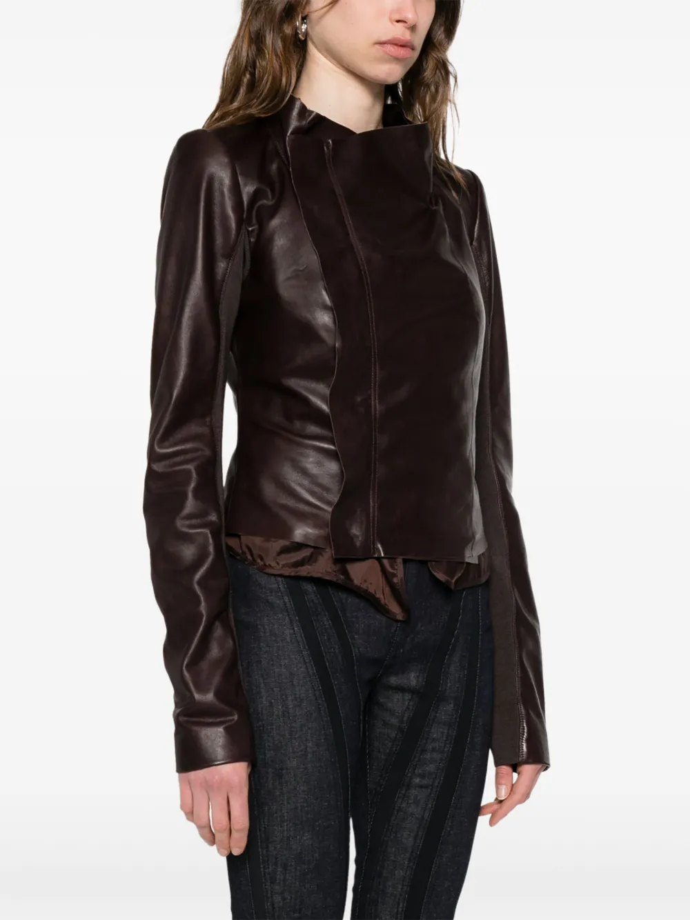 Rick Owens Bikerjack met lage hals Bruin