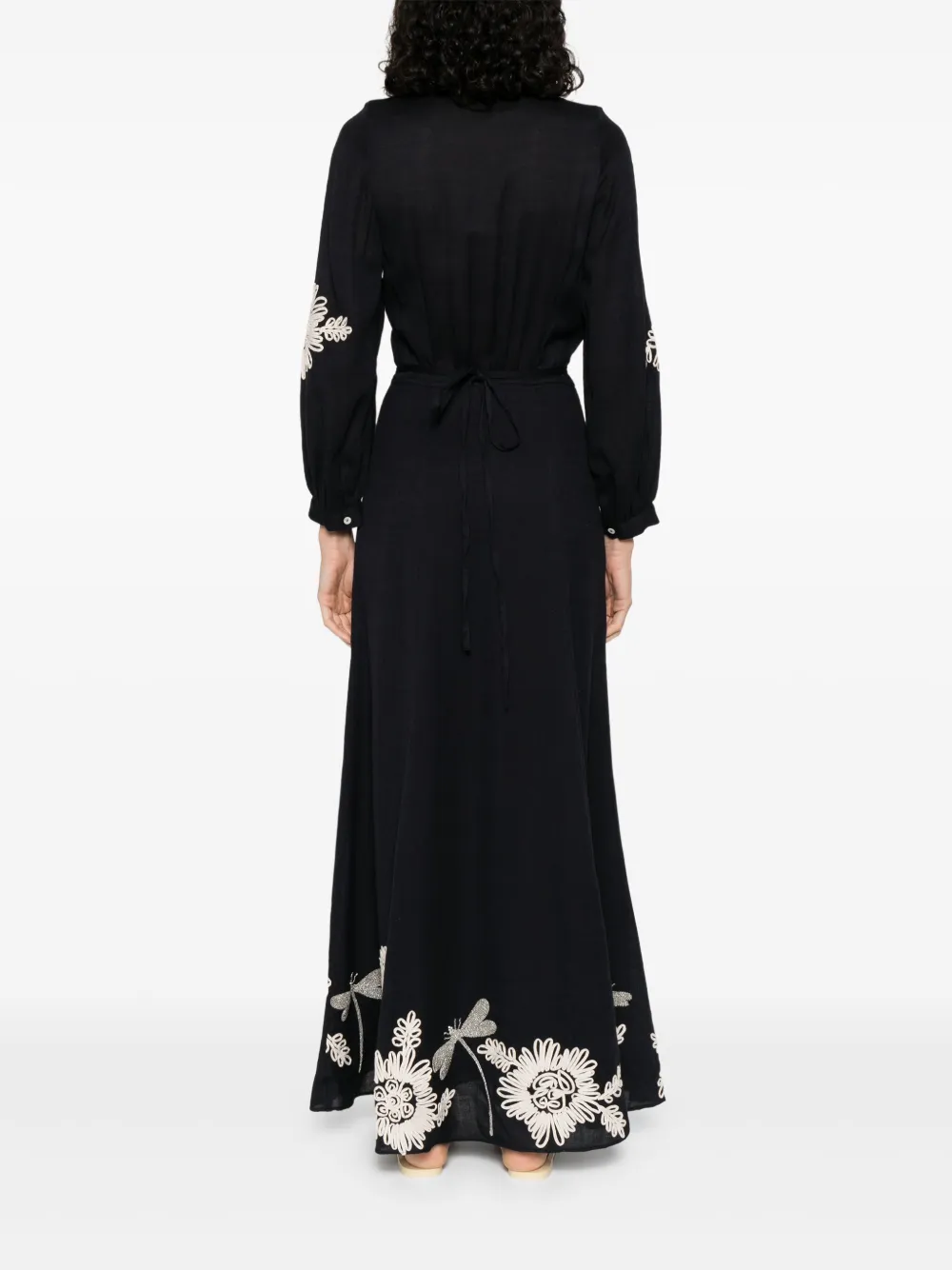 Forte Maxi-jurk met geborduurde bloemen Blauw
