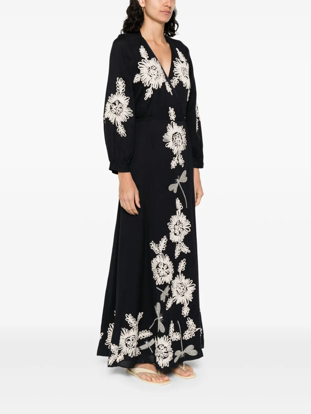 Forte Maxi-jurk met geborduurde bloemen Blauw