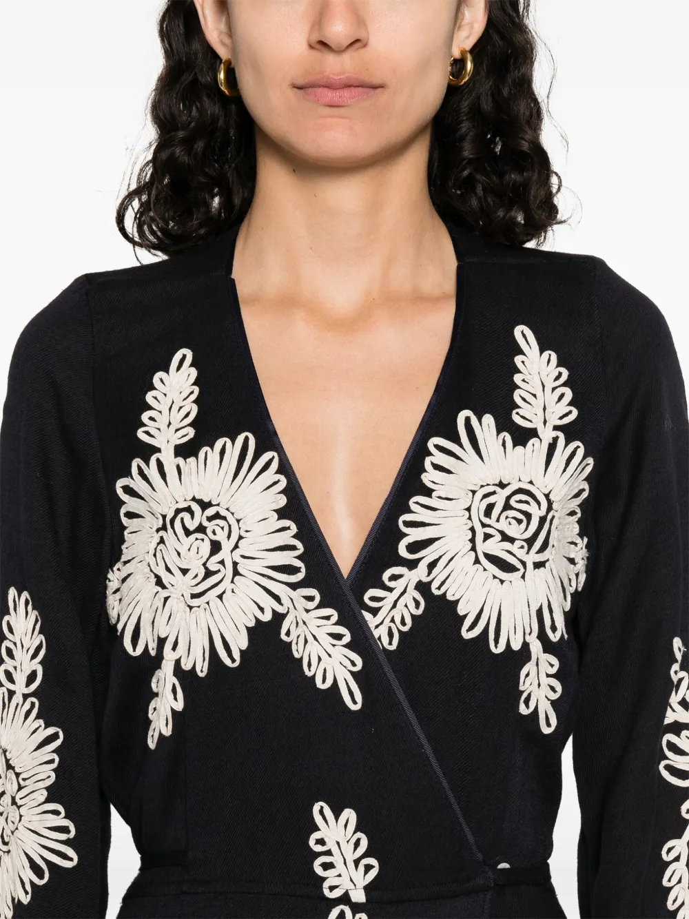Forte Maxi-jurk met geborduurde bloemen Blauw