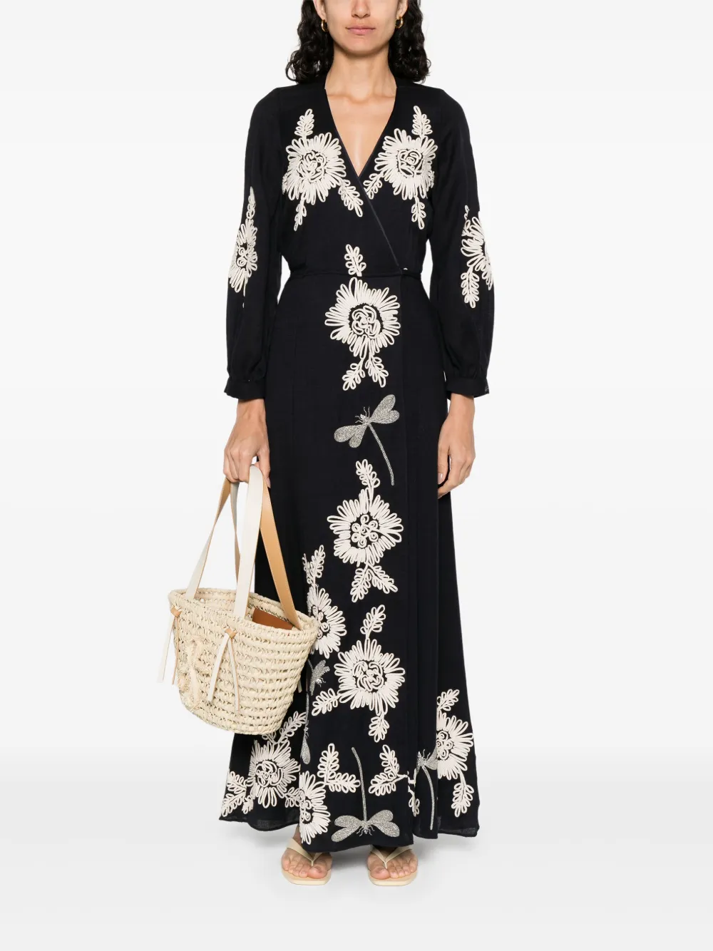 Forte Forte Maxi-jurk met geborduurde bloemen - Blauw