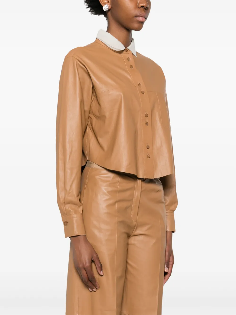 Forte Leren blouse Bruin