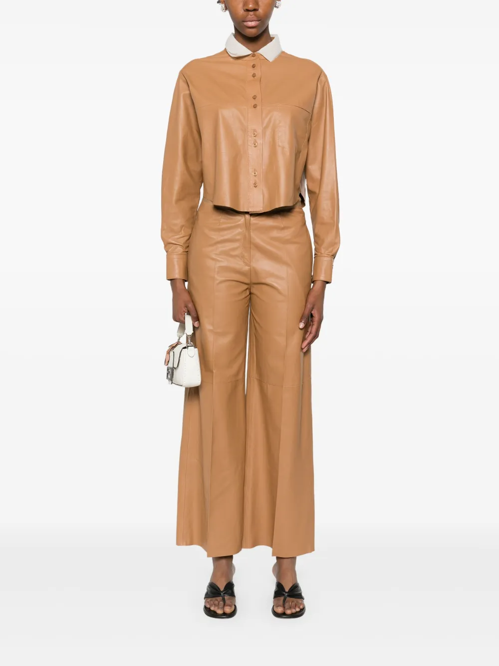 Forte Leren blouse Bruin