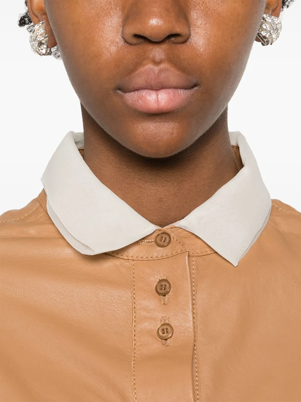 Forte Leren blouse Bruin