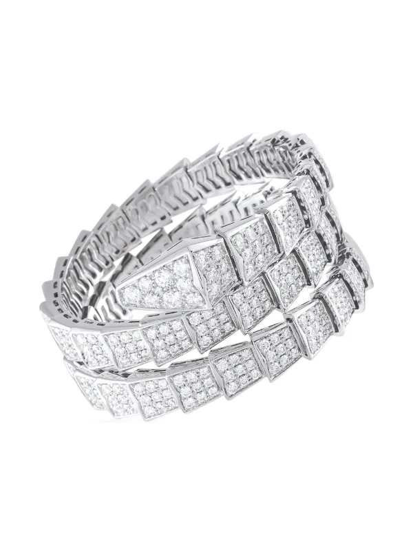 Bvlgari Pre-Owned 18K White Gold Viper Diamond Bracelet Silver
