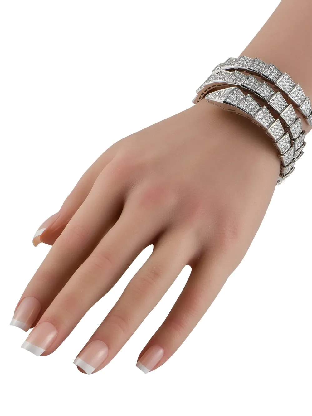 Pre-owned Bvlgari 18k White Gold Viper Diamond Bracelet In Silver