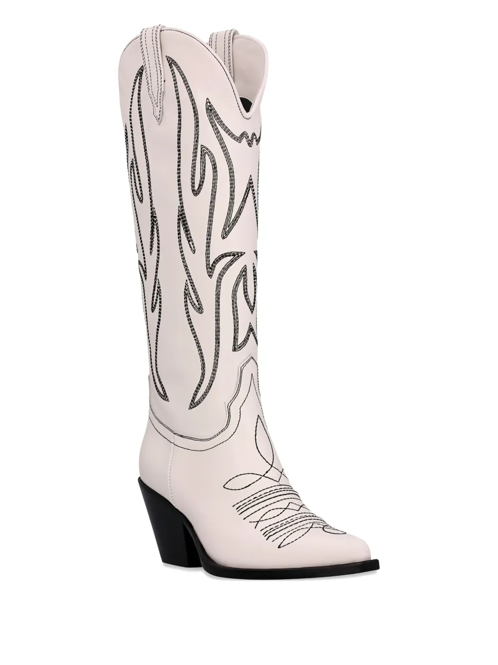 Sonora Flame-embroidered Cowboy Boots In White