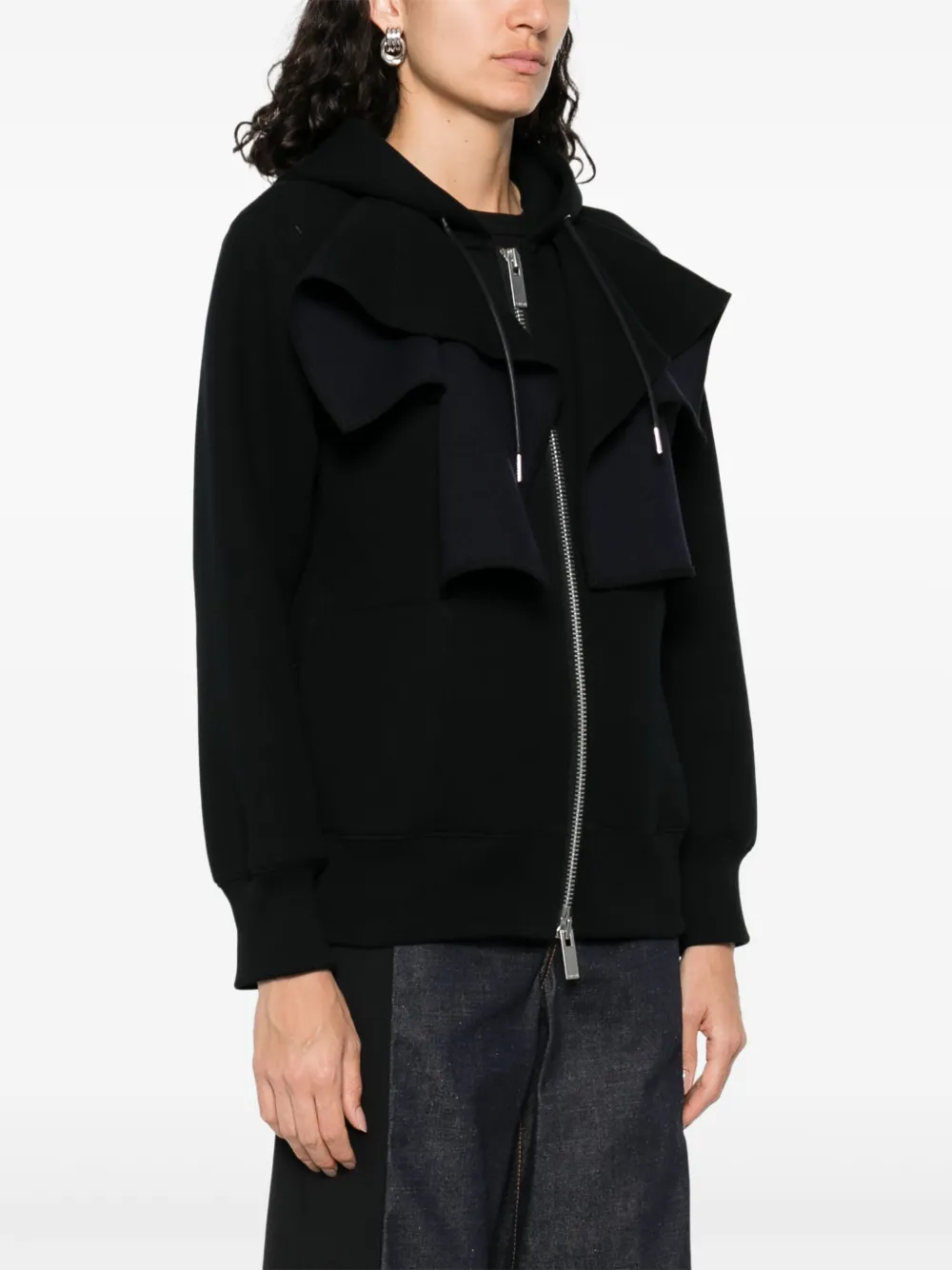 sacai Jersey hoodie Zwart
