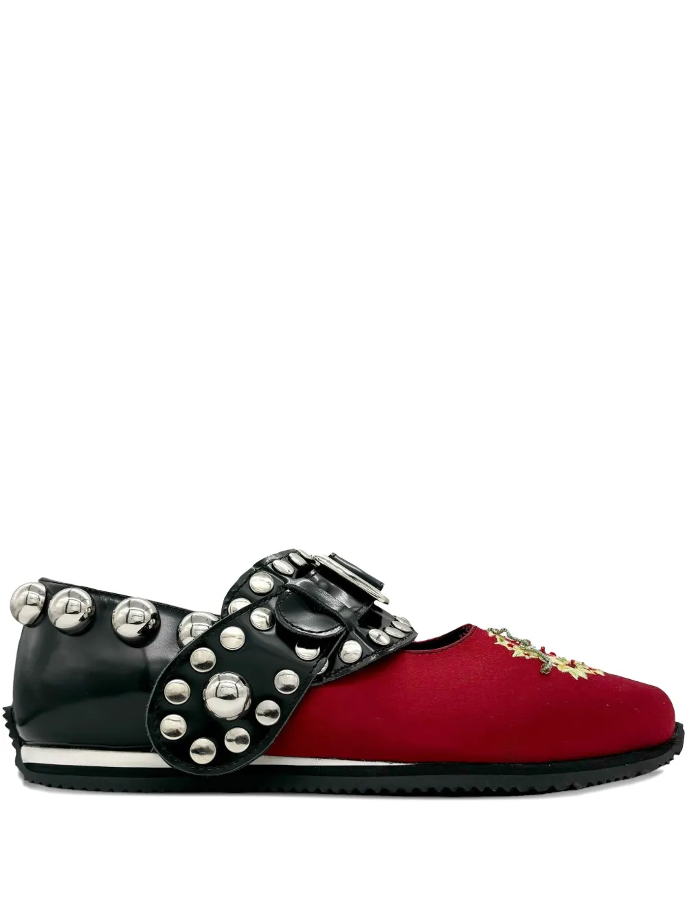 Chopova Lowena Spur buckle-strap studded flat pumps Red