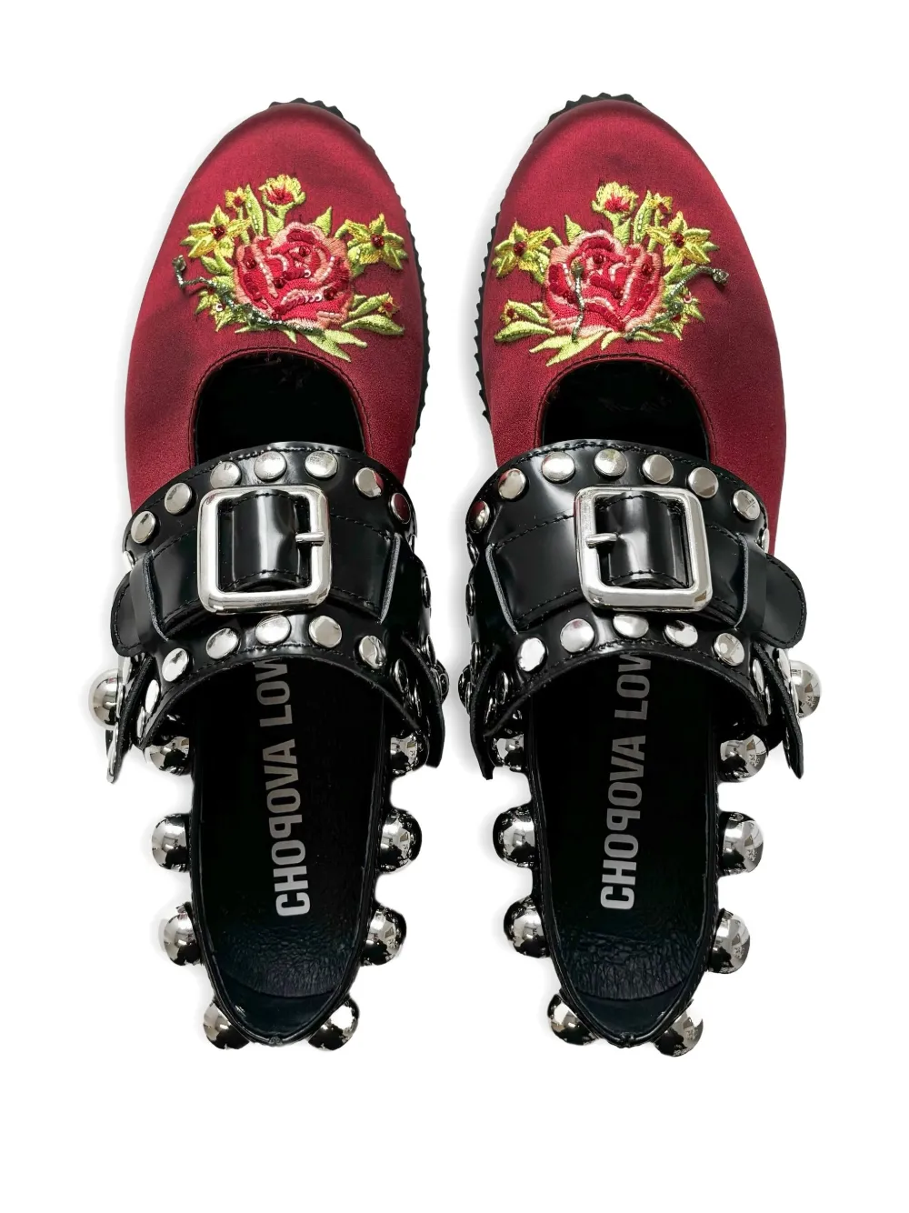 Chopova Lowena Spur buckle-strap studded flat pumps Red