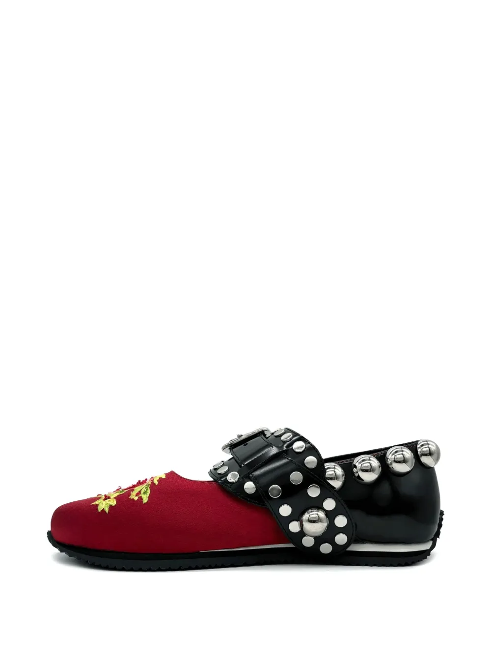 Chopova Lowena Spur buckle-strap studded flat pumps Red