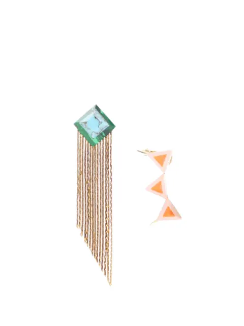 Fendi Pre-Owned Orecchini Mismatched con pendente in smalto placcato oro con chiusura a pressione XX secolo