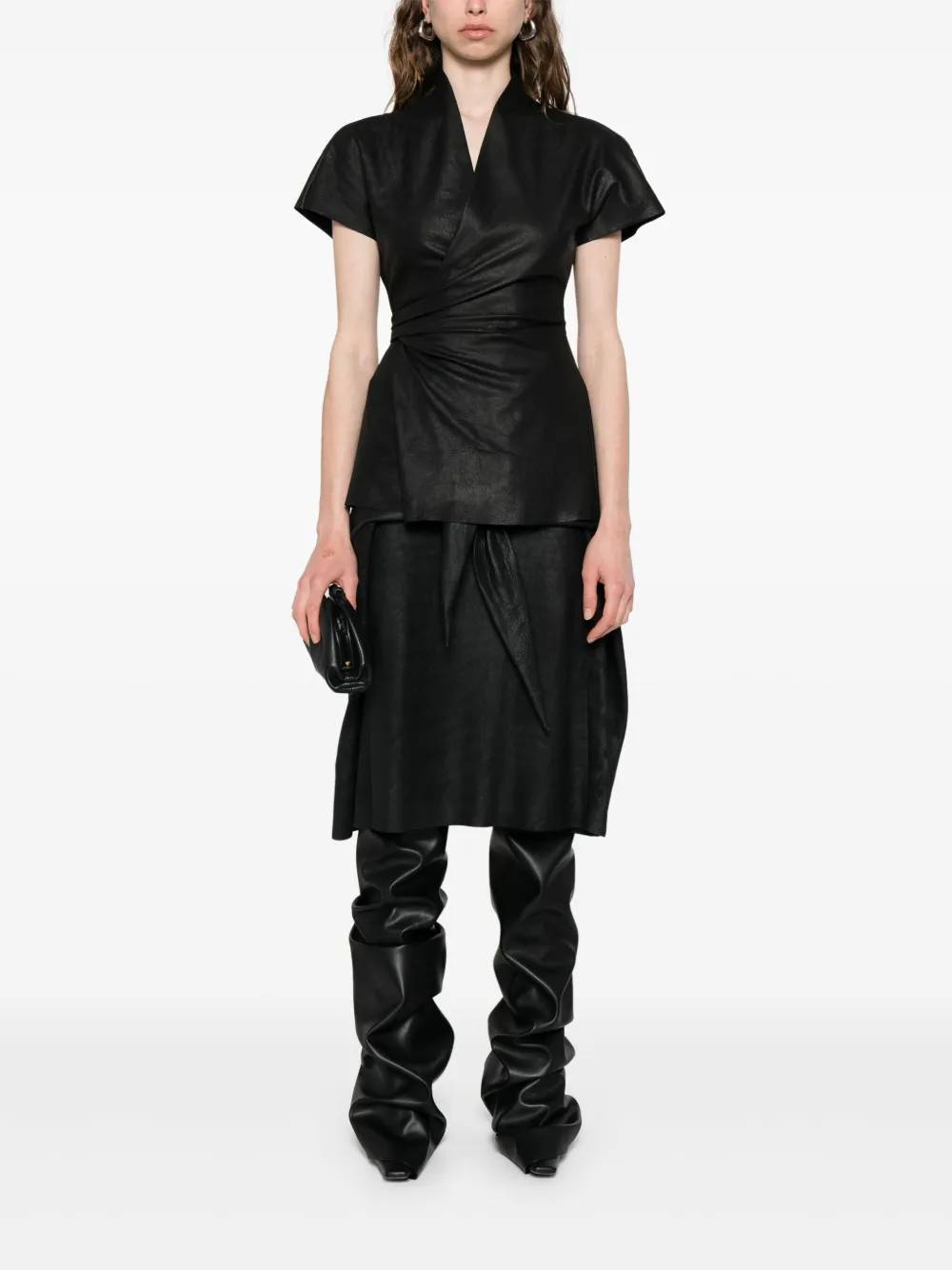 Rick Owens Leren midi-rok - Zwart