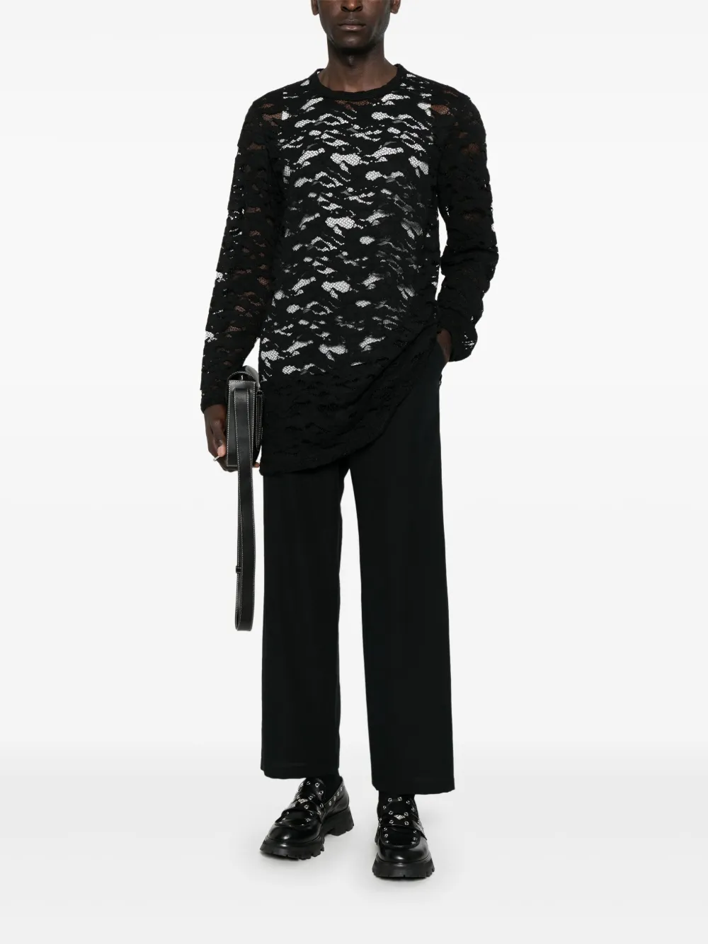 Comme des Garçons Homme Plus T-shirt met kant - Zwart