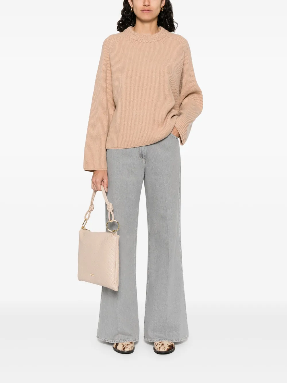 Forte Geribbelde trui Beige