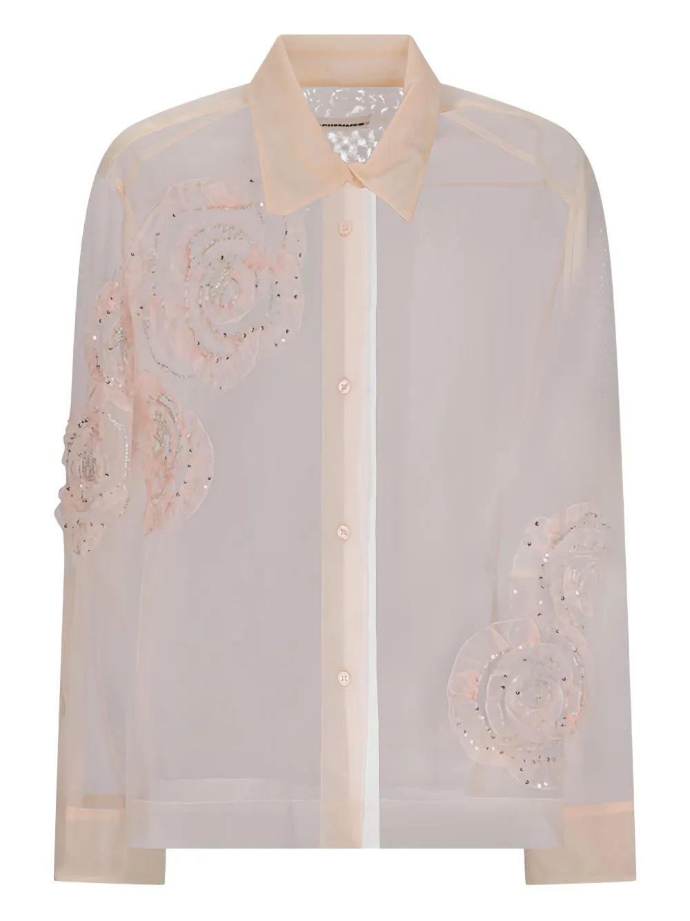 DES PHEMMES rose-embellished tulle shirt