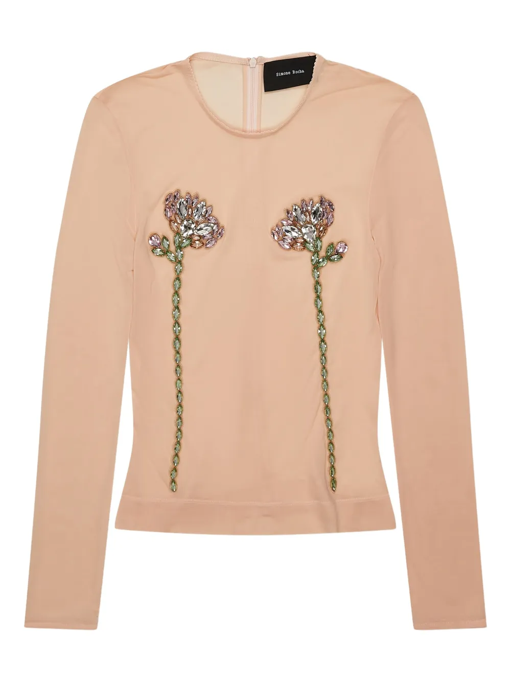 Simone Rocha floral-embellished long-sleeve top - Toni neutri