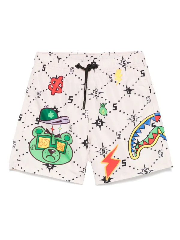 Sprayground Kid Money Bear Cut Sew Swim Shorts Neutrals