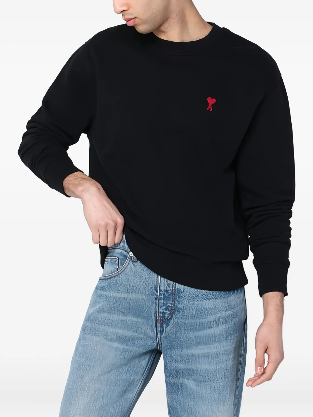 AMI Paris Sweater met Ami-de-Coeur-patroon Zwart