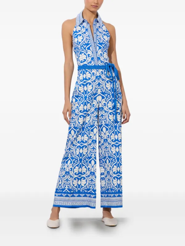 【Alice+Olivia】ALARA リネン ワイドレッグ ジャンプスーツ Alice + Olivia Alara ワイドレッグ ジャンプスーツ | ブルー