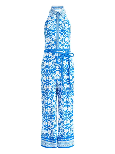 alice + olivia floral-print halterneck jumpsuit