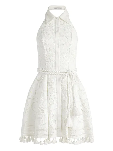 alice + olivia embroidered belted mini dress